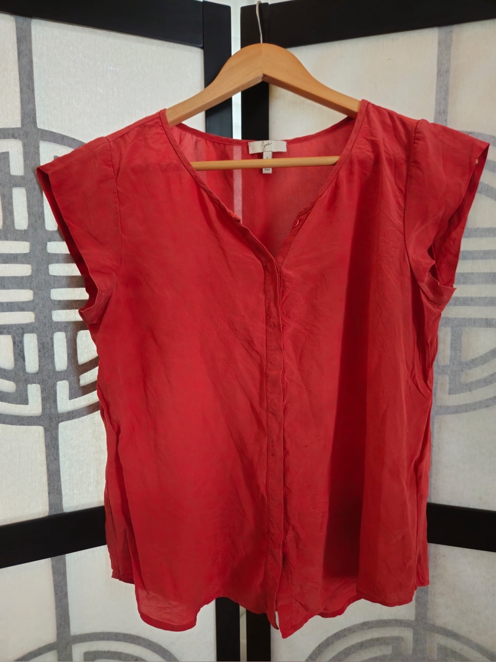 Joie Red Cap-Sleeve V-Neck silk Blouse
